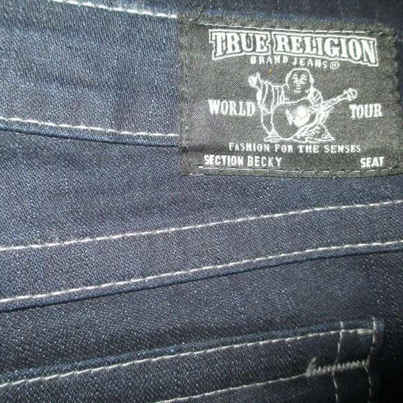 SIZE 32 TRUE RELIGION BECKY CRYSTAL PAVE SLIM BOOTCUT DARK RINSE JEANS womens - Picture 10 of 11
